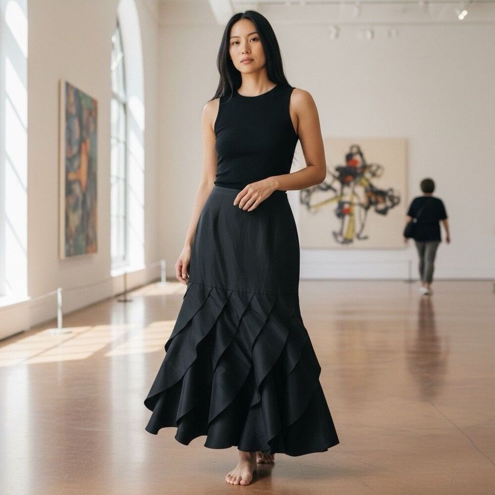 Xscape Ruffled Maxi Skirt Sz 16 Witchy Romantic Whimsigoth Gothic Fairy Formal